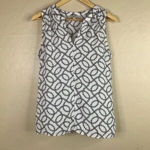 LOFT White Floral Chain Mix Media Sleeveless Top